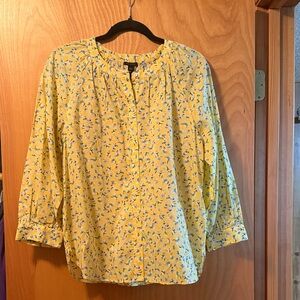 Ann Taylor Yellow and Blue Floral Blouse